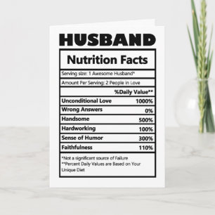 Funny Husband Nutrition Facts Jokes Kaart