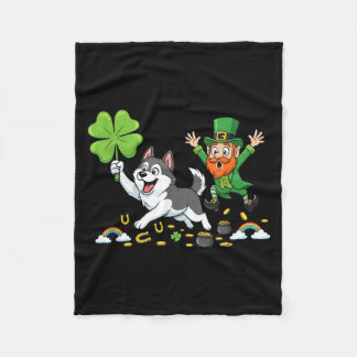 Funny Husky Clover St Patricks Day Womens Mens Fleece Deken
