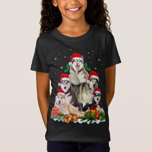 Funny Husky Dog-kerstboom T-shirt (Voorkant)