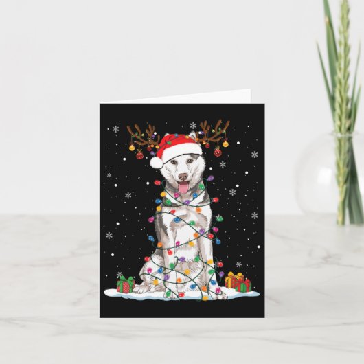 Funny Husky Dog Tree kerstlampjes Pajama Kaart (Voorkant)