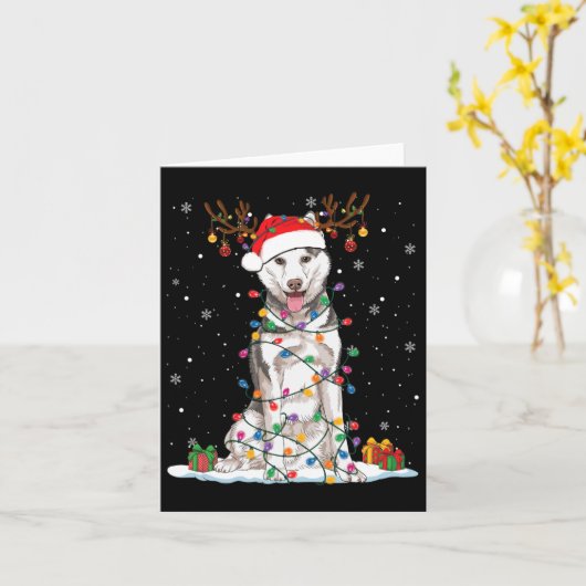 Funny Husky Dog Tree kerstlampjes Pajama Kaart (Gele Bloem)