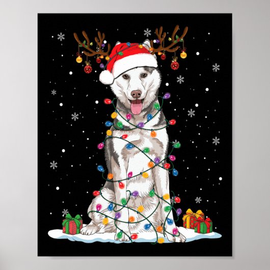 Funny Husky Dog Tree kerstlampjes Pajama Poster (Voorkant)