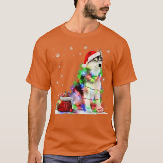 Funny Husky Dog Tree kerstlampjes Pajama T-shirt