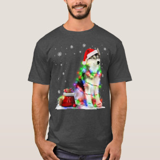 Funny Husky Dog Tree kerstlampjes Pajama T-shirt