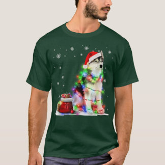 Funny Husky Dog Tree kerstlampjes Pajama T-shirt