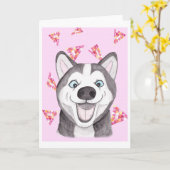 Funny Husky Kaart Super Happy Husky Verjaardag Kaa (Gele Bloem)