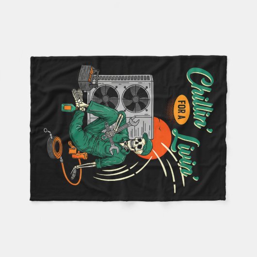 Funny Hvac Tech Skeleton Chillin For A Livin  Fleece Deken (Voorkant (Horizontaal))