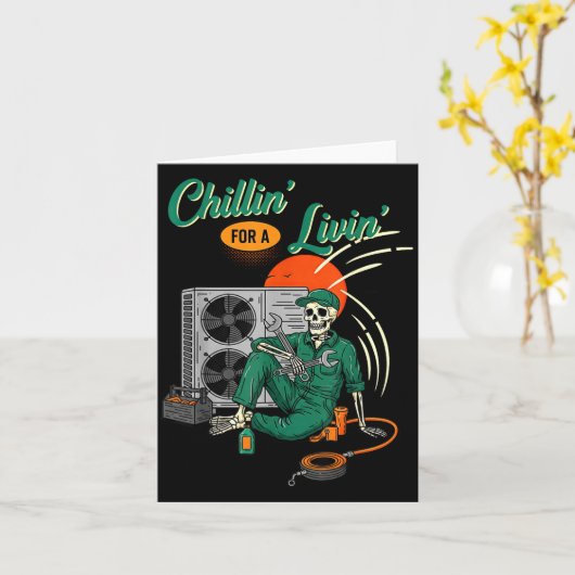 Funny Hvac Tech Skeleton Chillin For A Livin  Kaart (Gele Bloem)