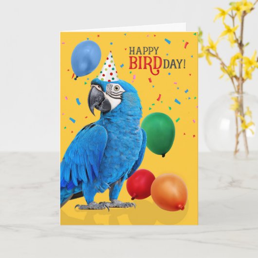 Funny Hyacinth Macaw Parrot Birthday Humor Kaart (Gele Bloem)