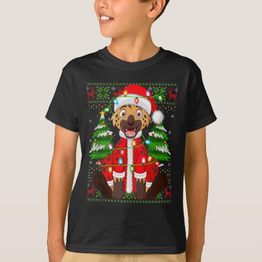 Funny Hyena Christmas Lights Santa Costume Ugly Xm T-shirt (Voorkant)