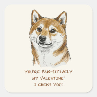 Funny "I Chews You" Shiba Inu Valentine's Day Art Vierkante Sticker