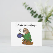Funny I Hate Mornings Sloth Cartoon Briefkaart (Staand voorkant)