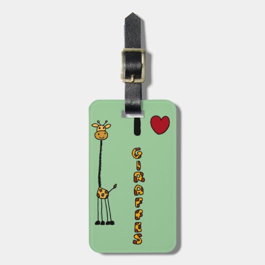 Funny I Love Giraffe cartoon Bagagelabel (Voorkant verticaal)