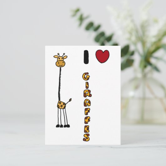 Funny I Love Giraffe cartoon Briefkaart (Staand voorkant)