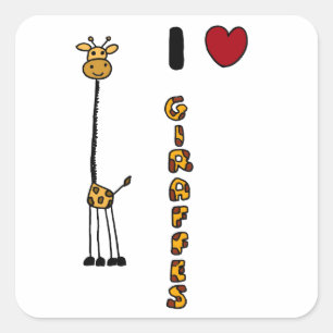 Funny I Love Giraffe cartoon Vierkante Sticker