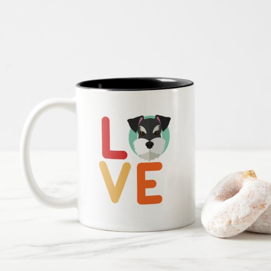 Funny I Love Miniature Schnauzer I Heart Hondenlie Tweekleurige Koffiemok (Met donut)