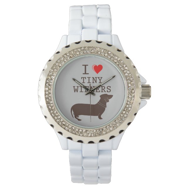 Funny I Love Tiny Wiener Dachshund Silver Plating Horloge (Voorkant)