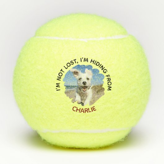 Funny “I’m Hiding From” Custom Dog Name & Photo Tennisballen (Voorkant)