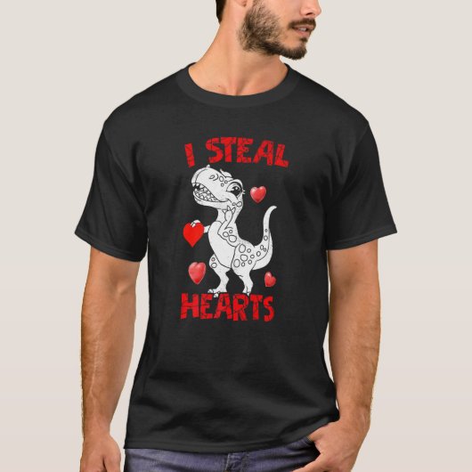Funny I Steal Hearts Cute Valentijnsdag Dino Lov T-shirt (Voorkant)