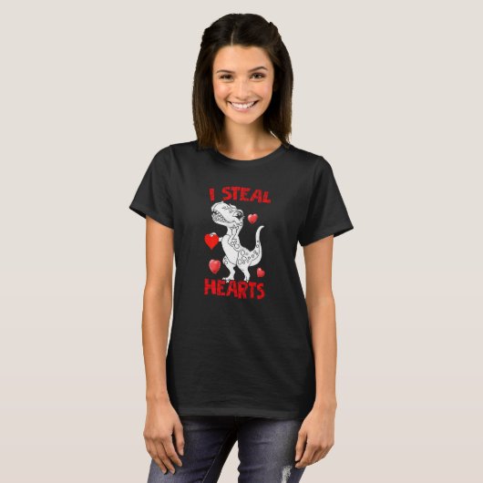 Funny I Steal Hearts Cute Valentine's Day Dino Lov T-shirt (Voorkant volledig)