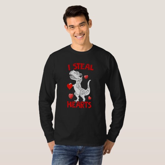 Funny I Steal Hearts Cute Valentine's Day Dino Lov T-shirt (Voorkant volledig)