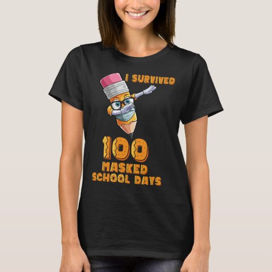 Funny I Survived 100 Masked School Days Cool Dabbi T-shirt (Voorkant)