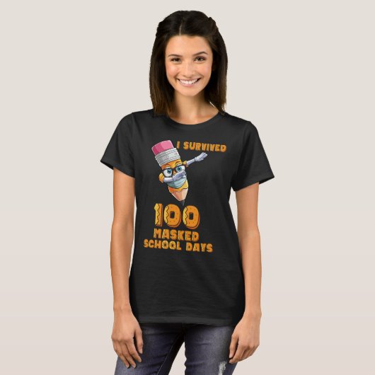 Funny I Survived 100 Masked School Days Cool Dabbi T-shirt (Voorkant volledig)
