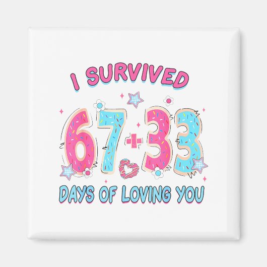 Funny I Survived 67 + 33 Days Of Loving You Valent Magneet (Voorkant)