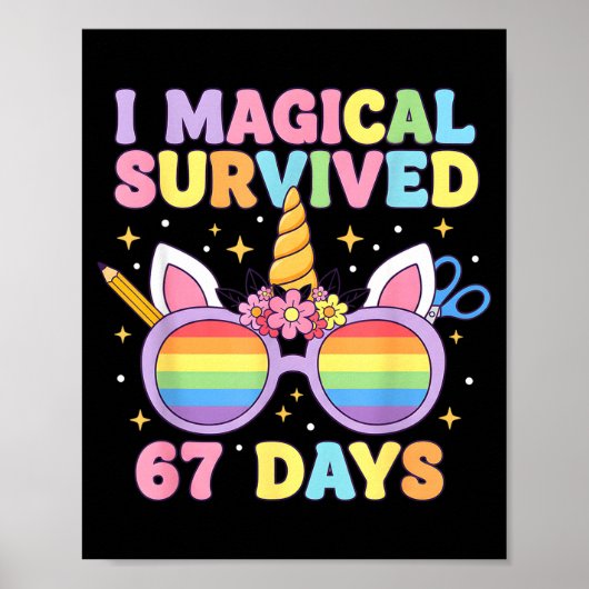 Funny I Survived 67 Days Of School Cat Teachers St Poster (Voorkant)