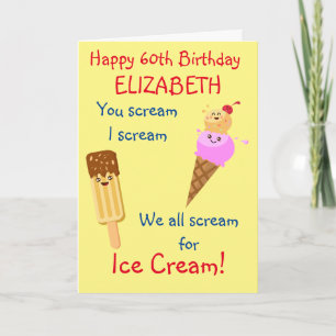 Funny Ice Cream Scream Humor Cute Retro Birthday Kaart