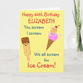 Funny Ice Cream Scream Humor Schattige Retro Verja Kaart