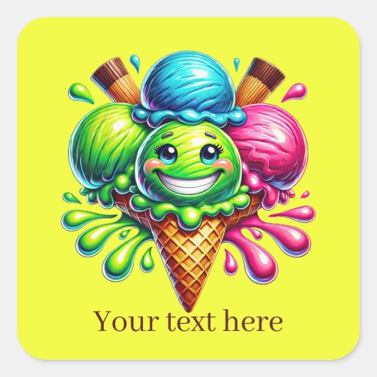 Funny Ice Cream voegt tekst toe Vierkante Sticker (Voorkant)