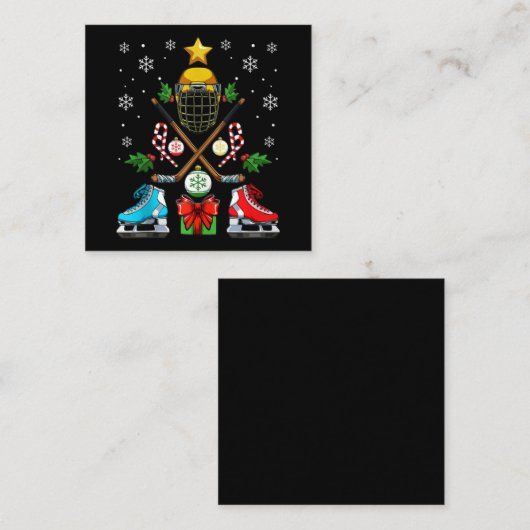 Funny Ice Hockey-kerstboomversiering kerstboomkern Vierkante Visitekaartje (Voorkant / Achterkant)