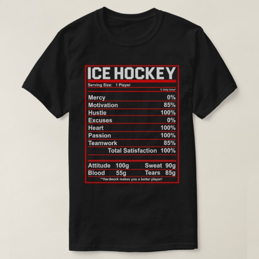 Funny Ice Hockey Player Nutrition Facts Women Man T-shirt (Design voorkant)