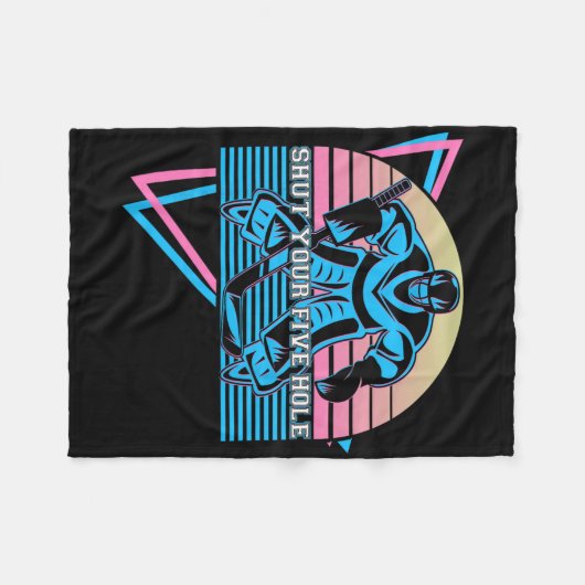 Funny Ice Hockey Retro Shut Your Five Hole  Fleece Deken (Voorkant (Horizontaal))