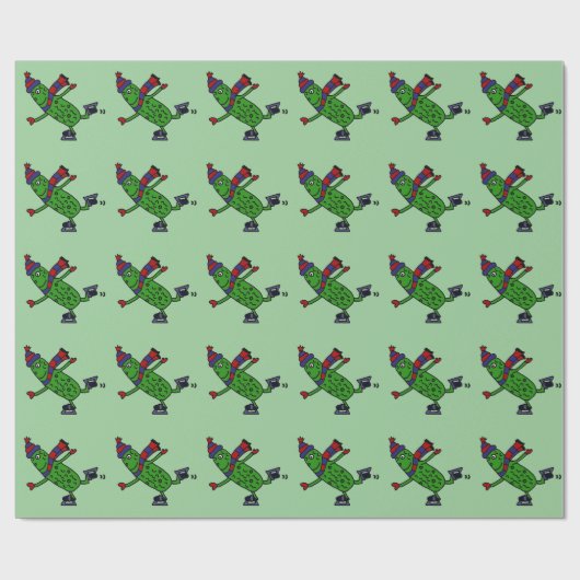 Funny Ice Skating Pickle Design Cadeaupapier (Vlak)