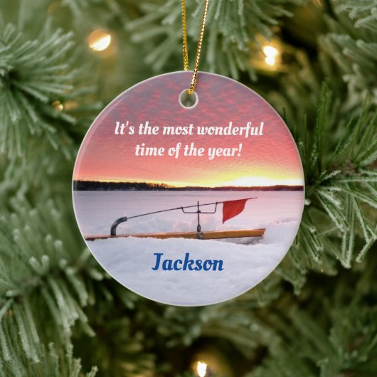 Funny Ice Vissen Holiday Keramisch Ornament (Boom)