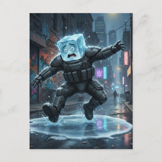 Funny icecube falling on ice  briefkaart (Voorkant)