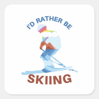 funny I'd rather be skiing with lake rainbow Vierkante Sticker