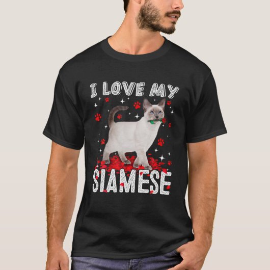 Funny Ik hou van mijn Siamese Valentijn Cat Lover T-shirt (Voorkant)