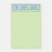 Funny "I'm 100% Sane" 4"x6" Post-it® Notes (Voorkant)