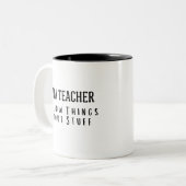 Funny Im A Teacher, I Know Things About Stuff Tweekleurige Koffiemok (Voorkant links)