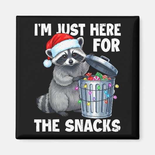 Funny I'm Just Here For The Snacks Raccoon Christm Magneet (Voorkant)