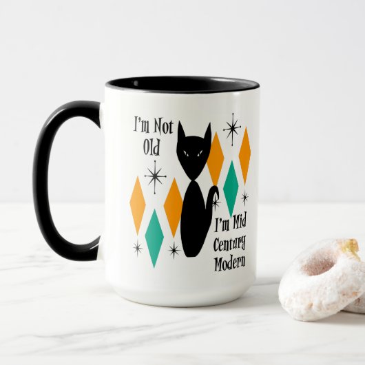 Funny I'm Not Old I'm Mid Century Modern Black Cat Mok (Met donut)