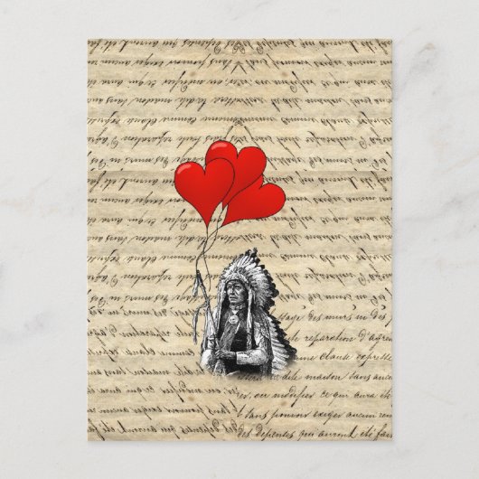 Funny Indian Chief and hartballonnen Briefkaart (Voorkant)