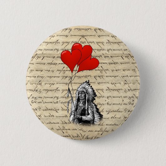 Funny Indian Chief and hartballonnen Ronde Button 5,7 Cm (Voorkant)