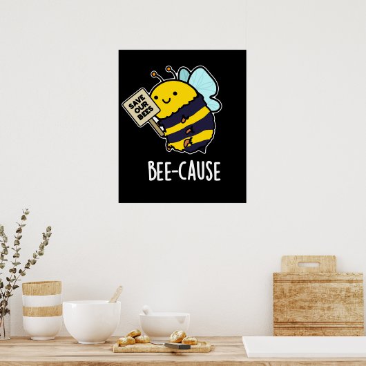 Funny Insect Bee Pun Dark BG Poster (Keuken)