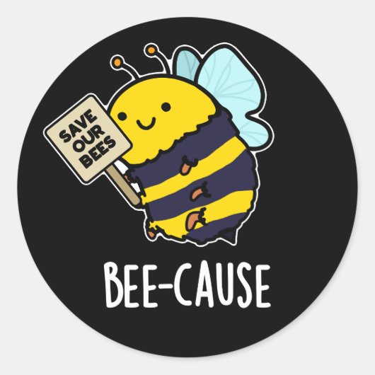 Funny Insect Bee Pun Dark BG Ronde Sticker (Voorkant)
