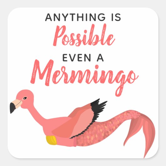 Funny Inspirerend Mermaid Flamingo Mermingo Vierkante Sticker (Voorkant)