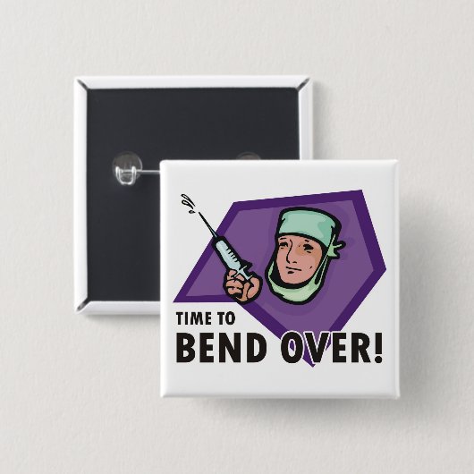 Funny inspuiting dokter / verpleegkundige - spuits vierkante button 5,1 cm (Voorkant /achterkant)